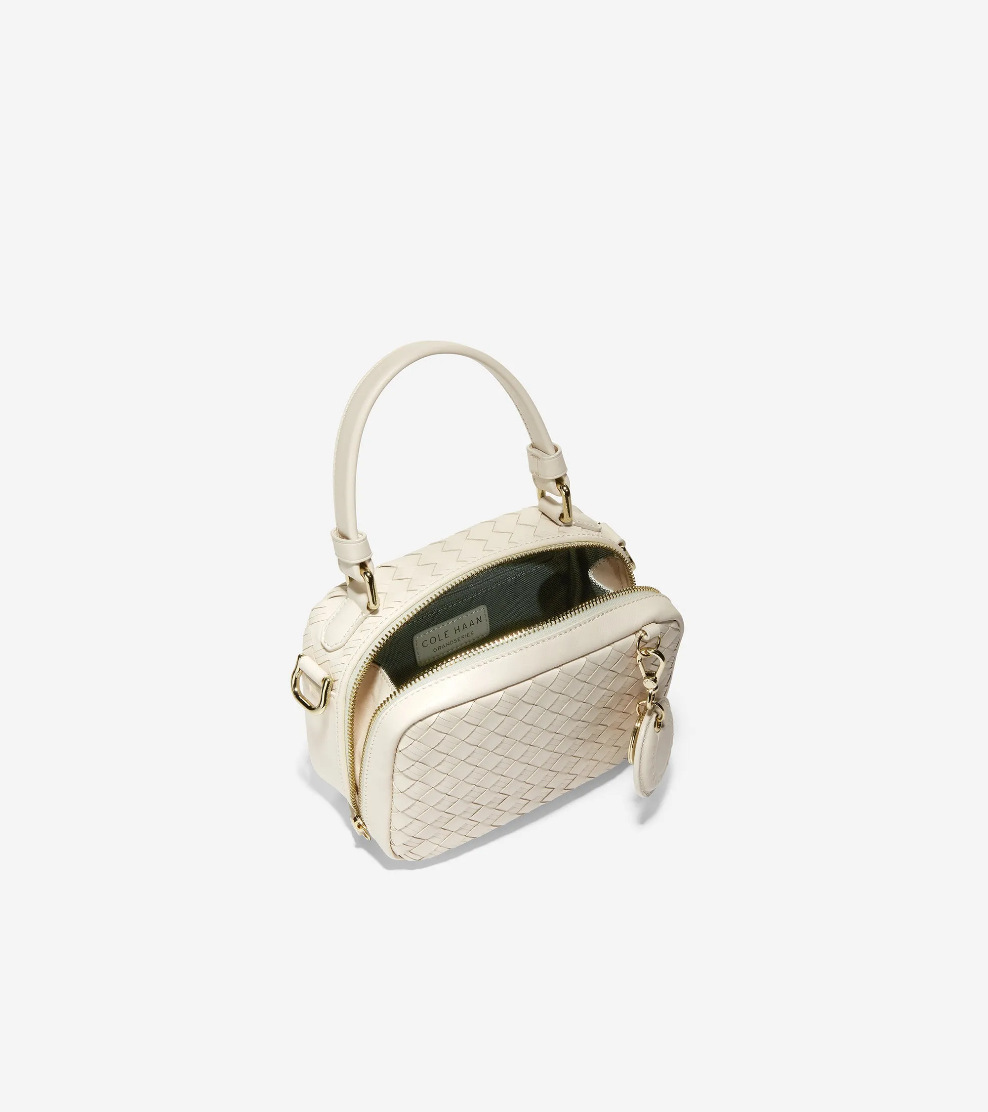 Woven Leather Mini Boston Bag