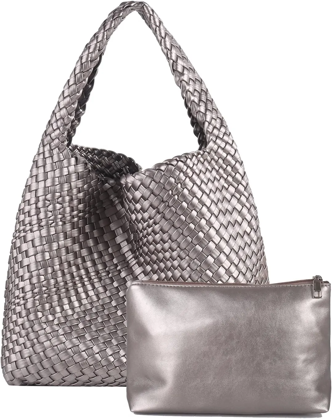 Woven Tote Bag with purse for Women Hobo Vegan Leather,Large Handmade Beach Handbag,Shoulder Underarm Bag