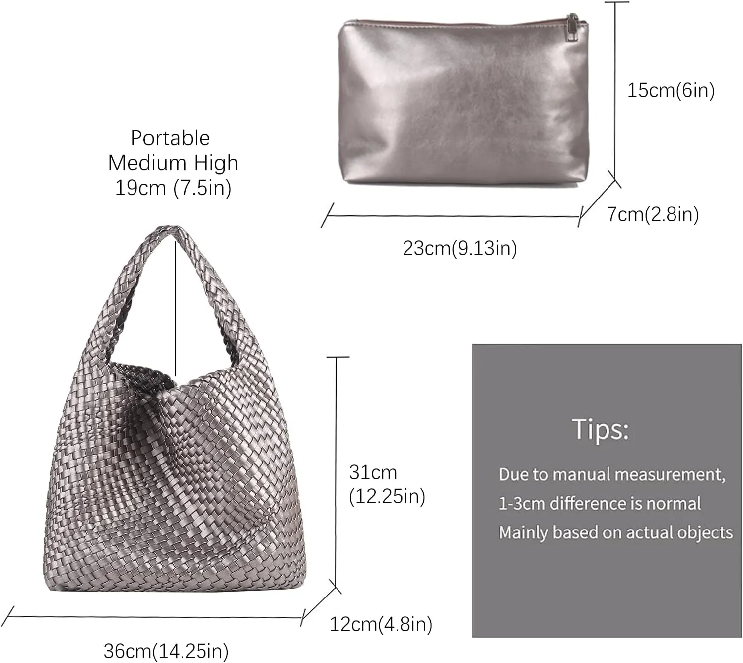 Woven Tote Bag with purse for Women Hobo Vegan Leather,Large Handmade Beach Handbag,Shoulder Underarm Bag