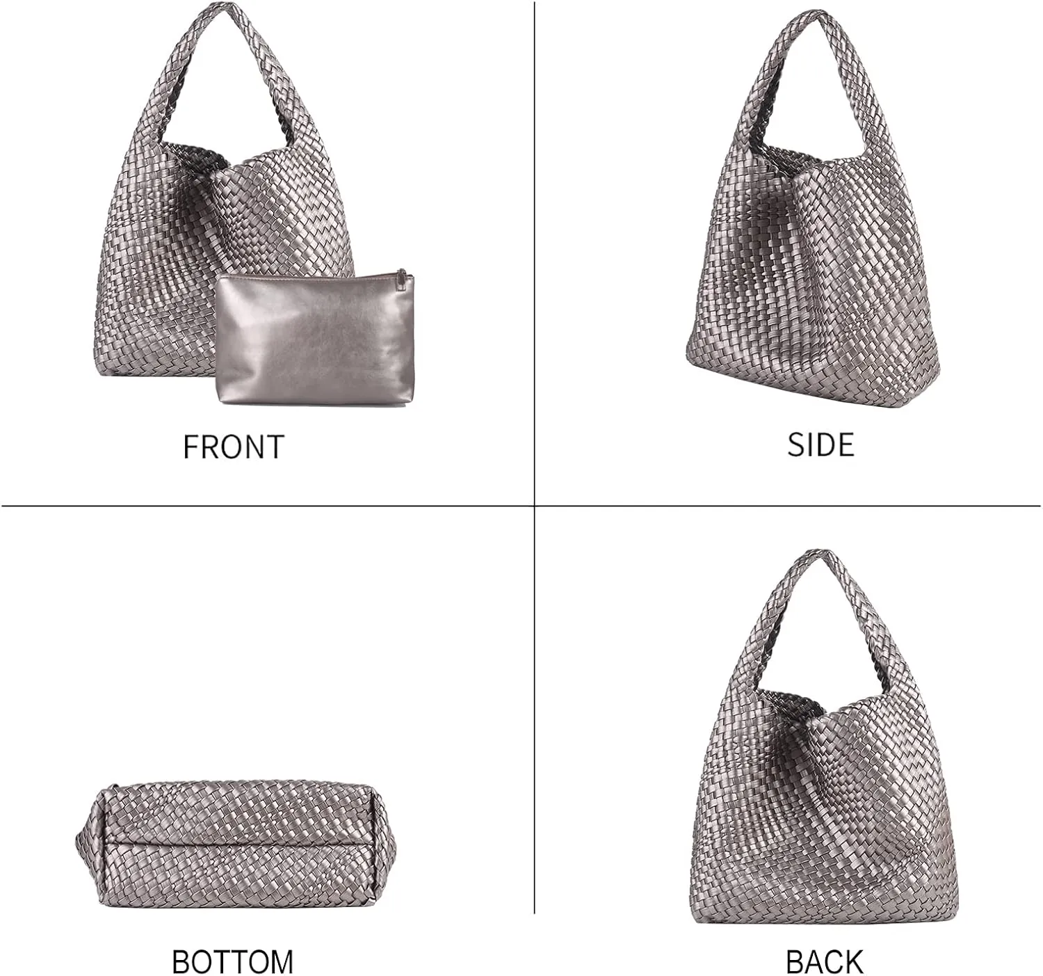 Woven Tote Bag with purse for Women Hobo Vegan Leather,Large Handmade Beach Handbag,Shoulder Underarm Bag