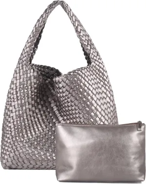 Woven Tote Bag with purse for Women Hobo Vegan Leather,Large Handmade Beach Handbag,Shoulder Underarm Bag