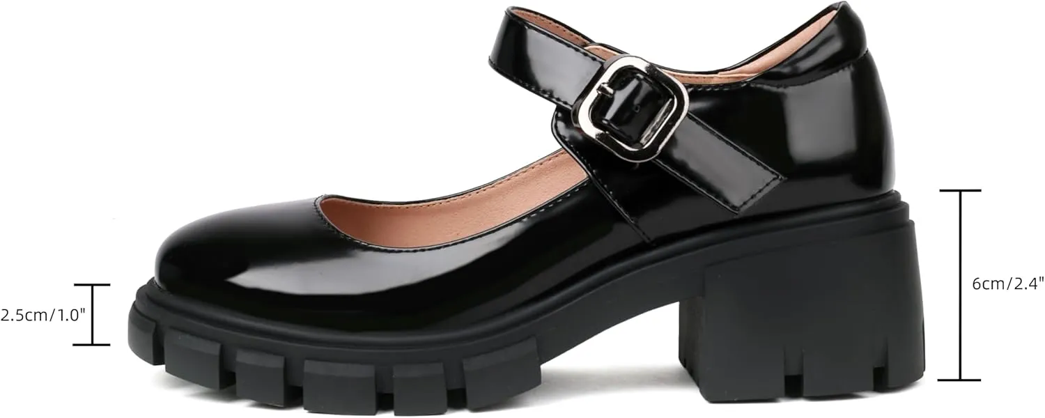 XIEDA Mary Jane Shoes Women Platform Chunky Mary Janes Ankle Strap Low Heel Pumps Dress Shoes