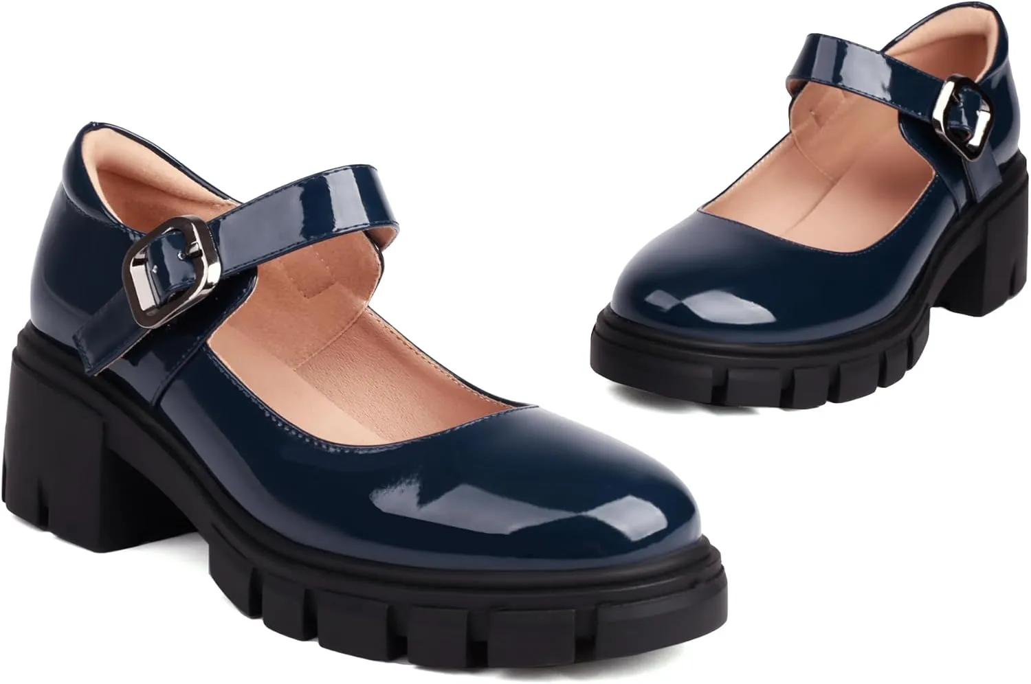 XIEDA Mary Jane Shoes Women Platform Chunky Mary Janes Ankle Strap Low Heel Pumps Dress Shoes