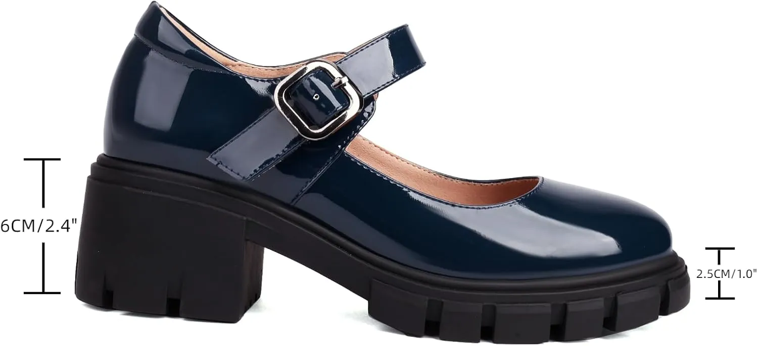 XIEDA Mary Jane Shoes Women Platform Chunky Mary Janes Ankle Strap Low Heel Pumps Dress Shoes
