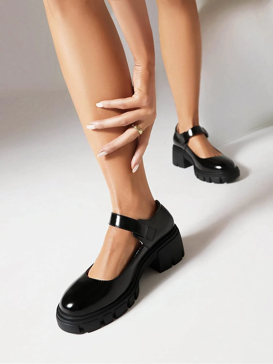 XIEDA Mary Jane Shoes Women Platform Chunky Mary Janes Ankle Strap Low Heel Pumps Dress Shoes