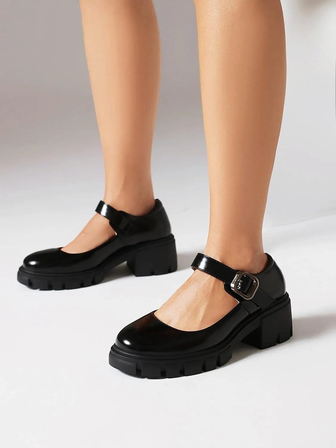XIEDA Mary Jane Shoes Women Platform Chunky Mary Janes Ankle Strap Low Heel Pumps Dress Shoes
