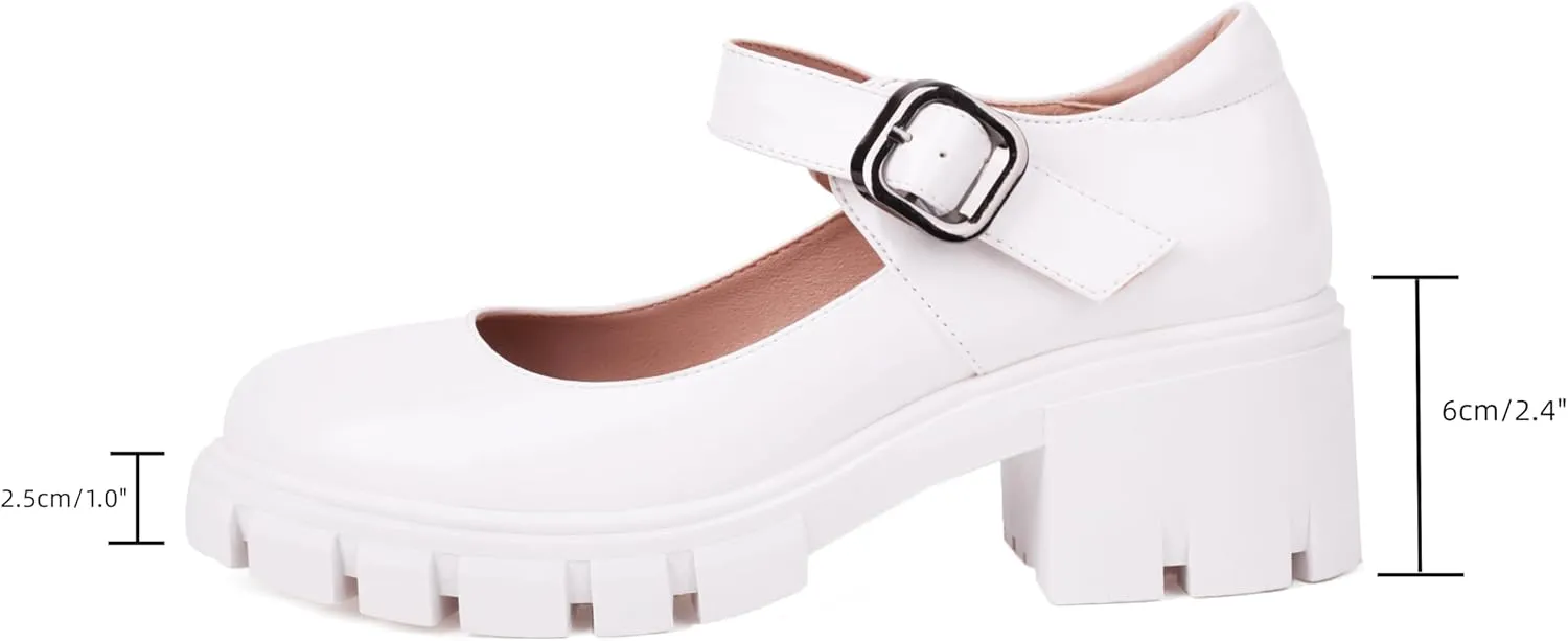 XIEDA Mary Jane Shoes Women Platform Chunky Mary Janes Ankle Strap Low Heel Pumps Dress Shoes