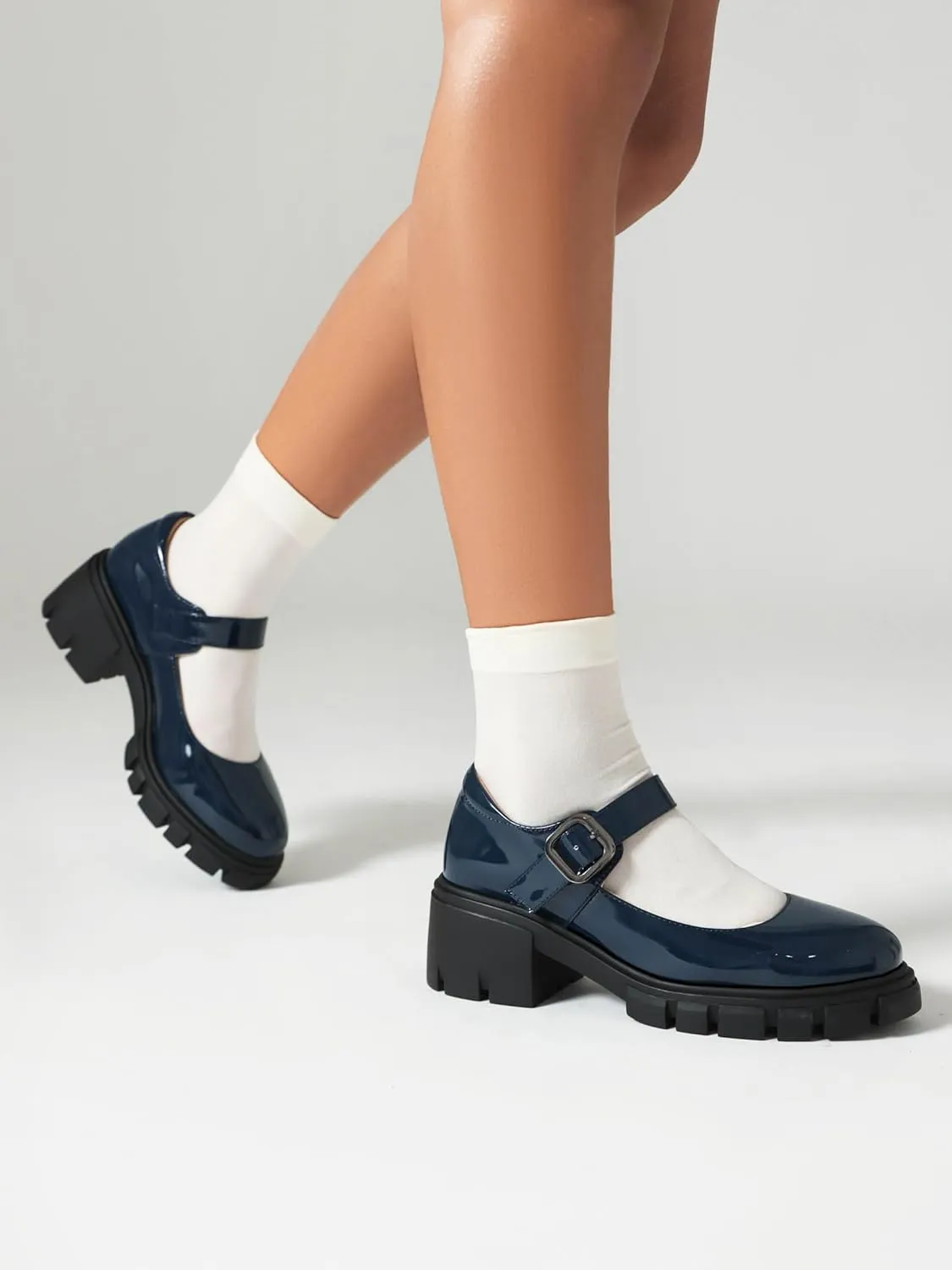 XIEDA Mary Jane Shoes Women Platform Chunky Mary Janes Ankle Strap Low Heel Pumps Dress Shoes