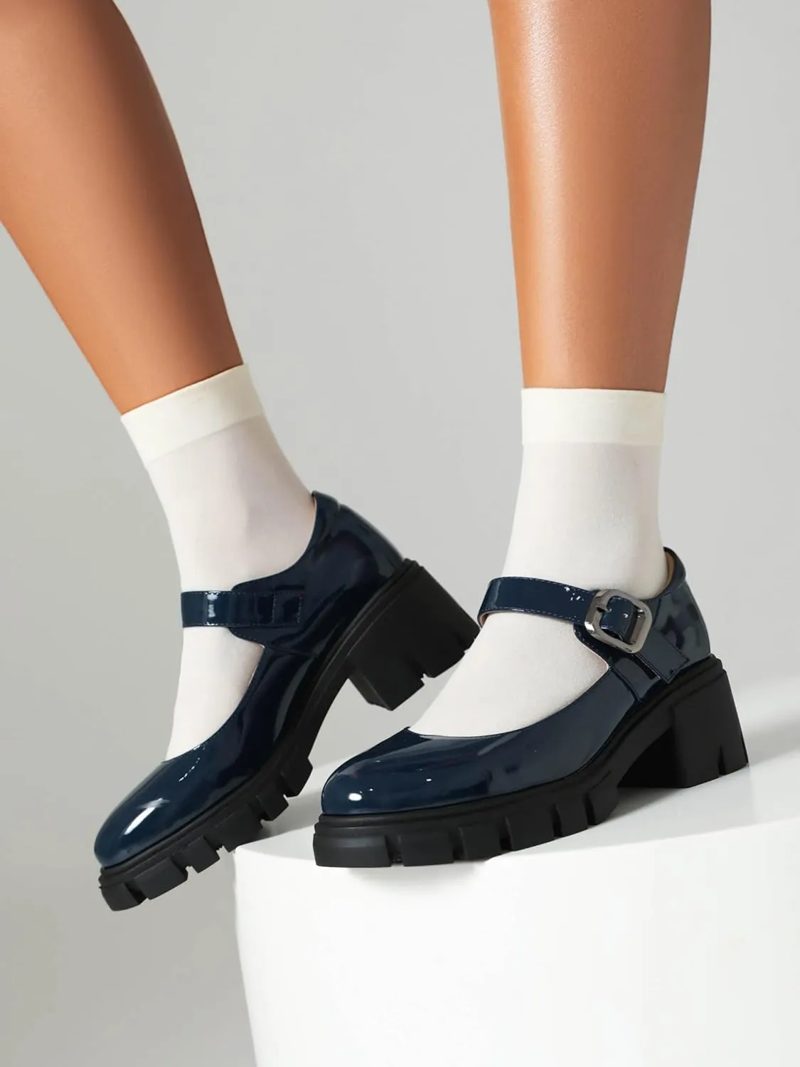 XIEDA Mary Jane Shoes Women Platform Chunky Mary Janes Ankle Strap Low Heel Pumps Dress Shoes