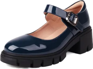 XIEDA Mary Jane Shoes Women Platform Chunky Mary Janes Ankle Strap Low Heel Pumps Dress Shoes