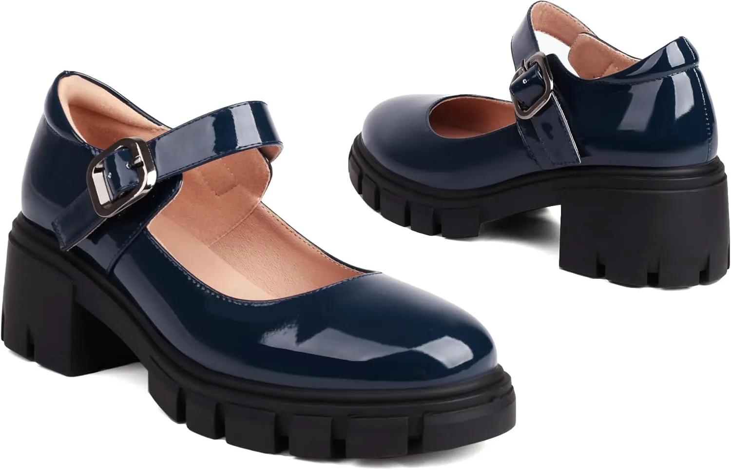 XIEDA Mary Jane Shoes Women Platform Chunky Mary Janes Ankle Strap Low Heel Pumps Dress Shoes