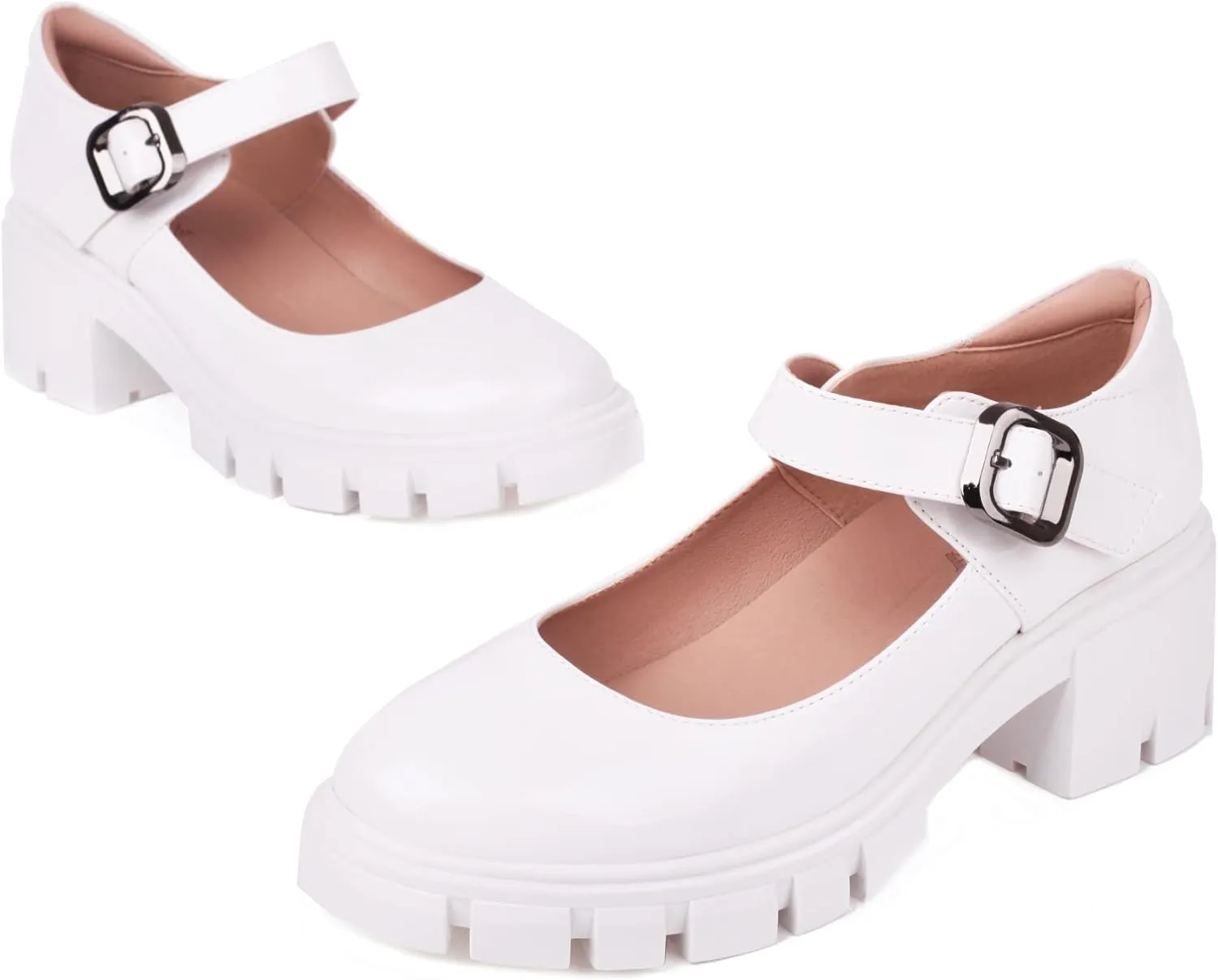 XIEDA Mary Jane Shoes Women Platform Chunky Mary Janes Ankle Strap Low Heel Pumps Dress Shoes
