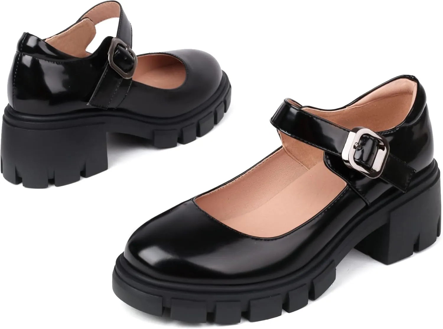 XIEDA Mary Jane Shoes Women Platform Chunky Mary Janes Ankle Strap Low Heel Pumps Dress Shoes