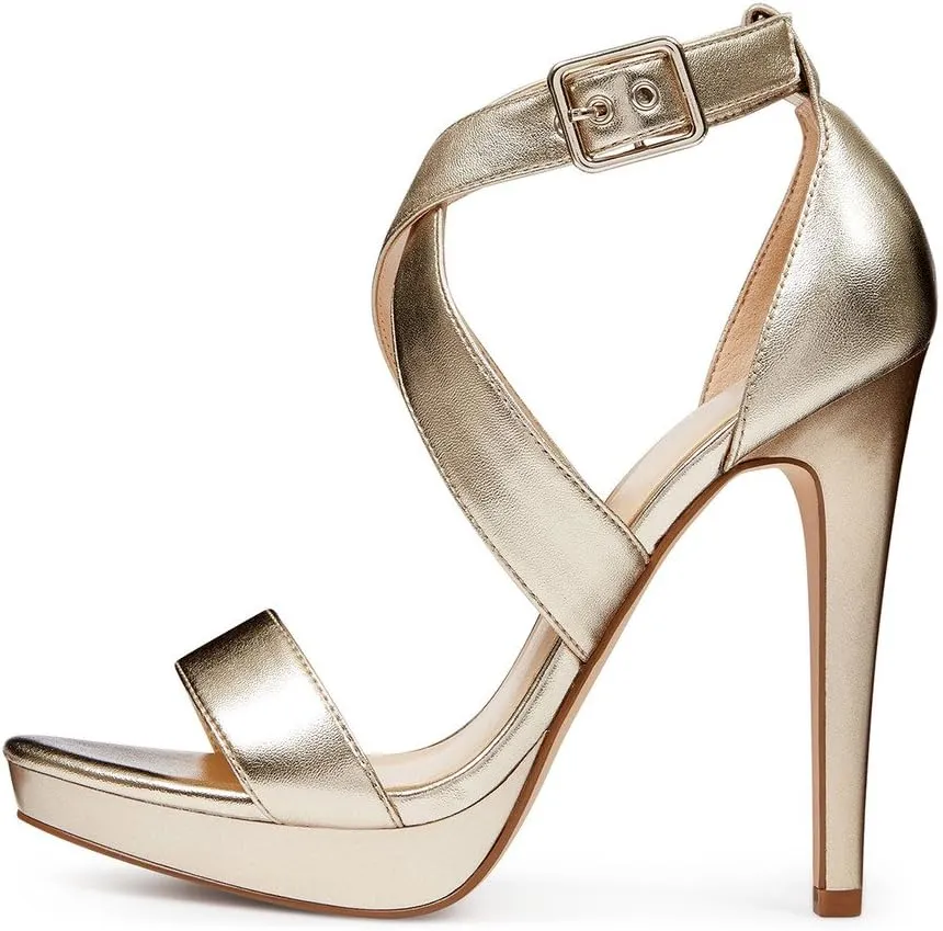 XYD Sexy Low Platform High Heel Sandals Crossover Strappy Open Toe Pumps Patent Leather Pub Party Shoes for Women