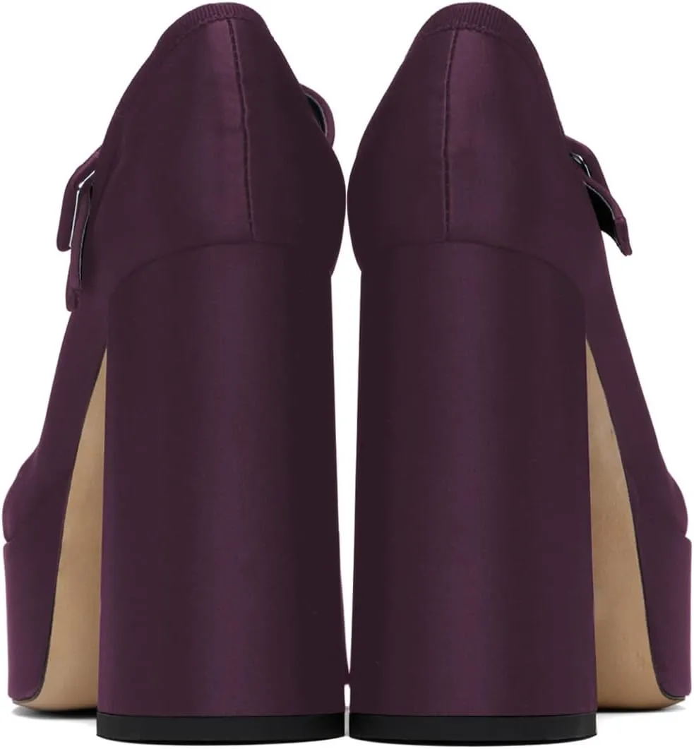 XYD Women Bowknot Closed Square Toe Super High Block Heel Strappy Platform Pumps Fashion Party Satin Shoes