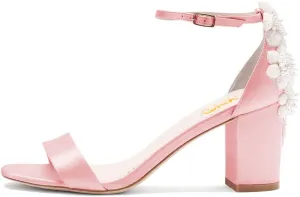 XYD Women Brides Romantic Pearl Flower Sandals Open Toe Buckled Ankle Strap Block Heel Crystal Wedding Shoes