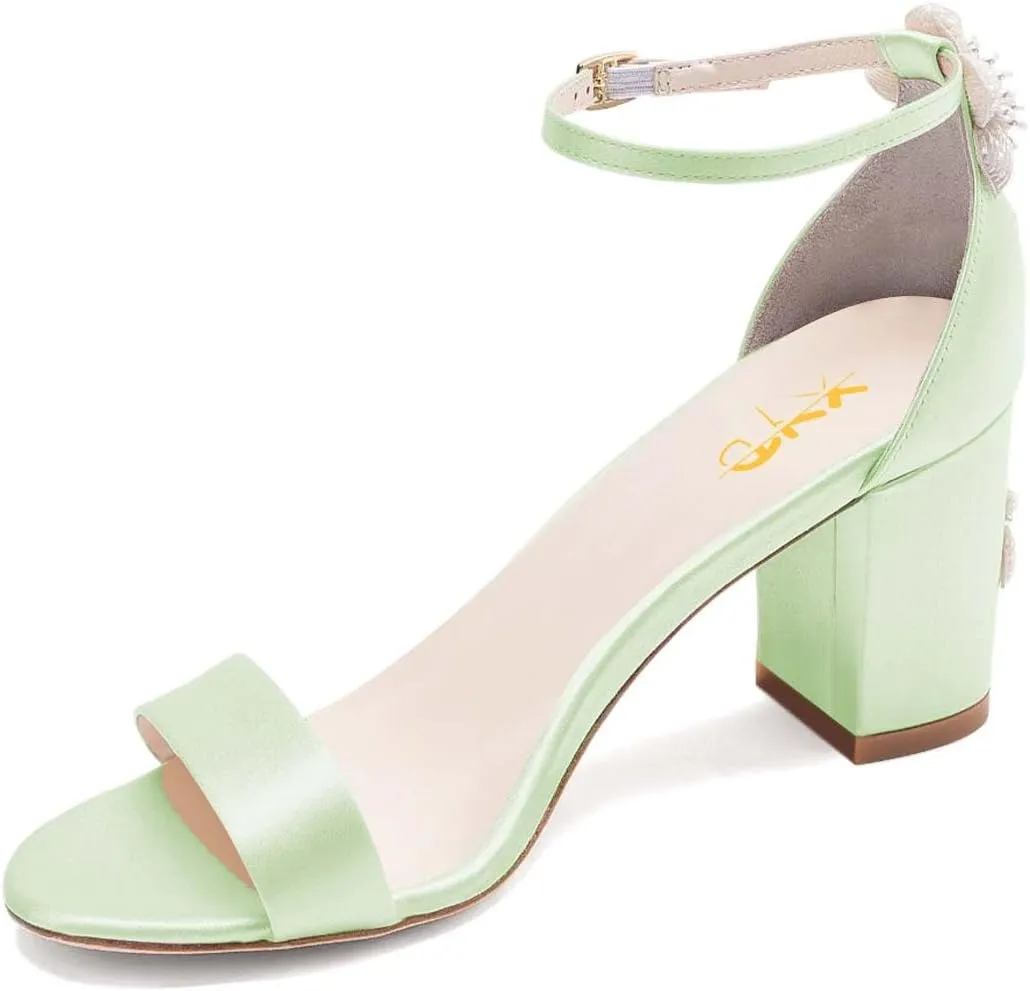 XYD Women Brides Romantic Pearl Flower Sandals Open Toe Buckled Ankle Strap Block Heel Crystal Wedding Shoes