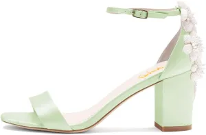 XYD Women Brides Romantic Pearl Flower Sandals Open Toe Buckled Ankle Strap Block Heel Crystal Wedding Shoes
