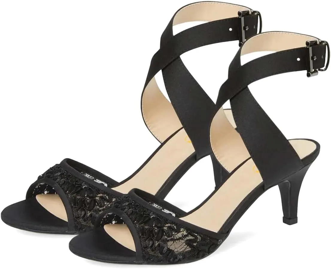 XYD Women Low Kitten Heel Slingback Sandals Open Toe Buckled Cross Ankle Strap Dress Shoes