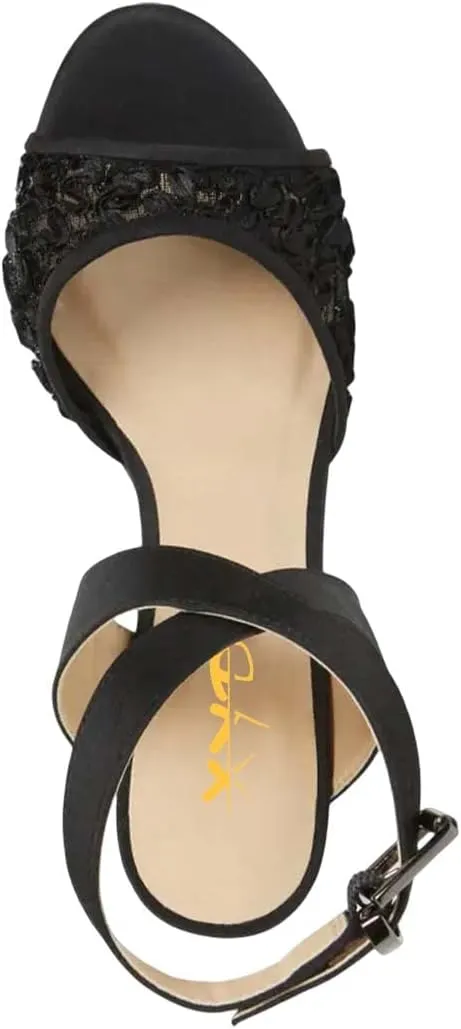XYD Women Low Kitten Heel Slingback Sandals Open Toe Buckled Cross Ankle Strap Dress Shoes