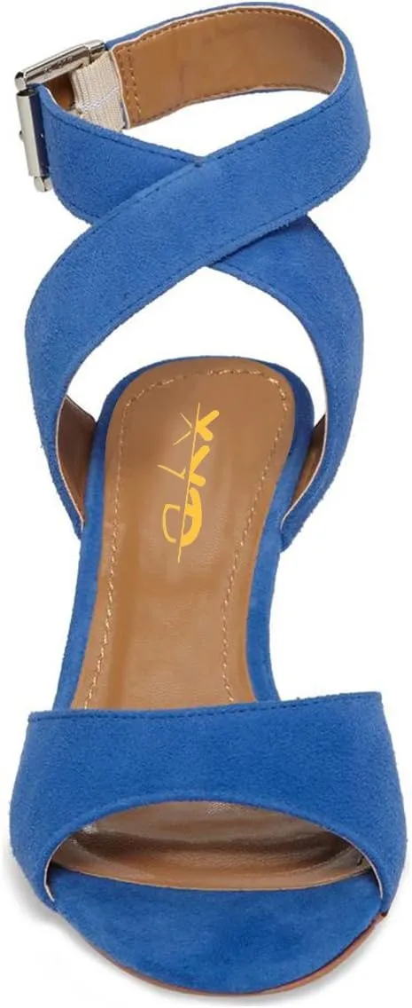 XYD Women Low Kitten Heel Slingback Sandals Open Toe Buckled Cross Ankle Strap Dress Shoes