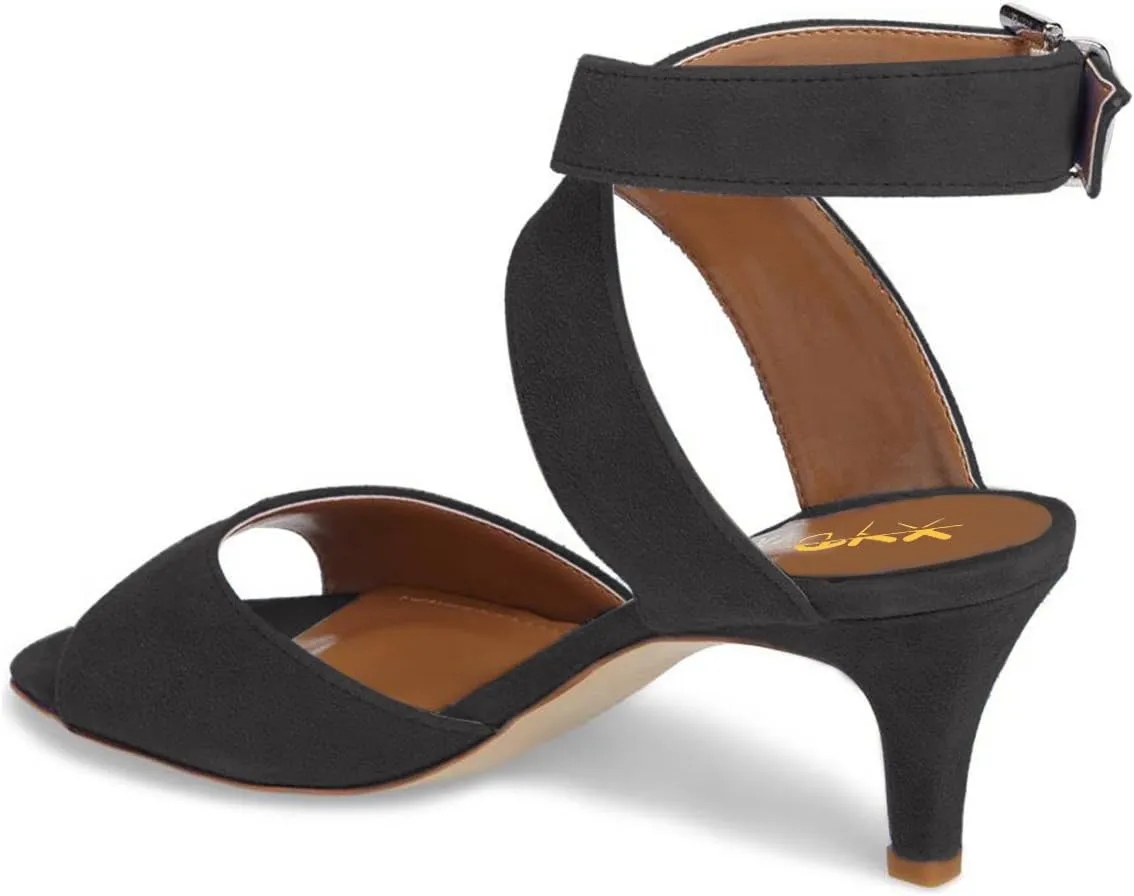 XYD Women Low Kitten Heel Slingback Sandals Open Toe Buckled Cross Ankle Strap Dress Shoes