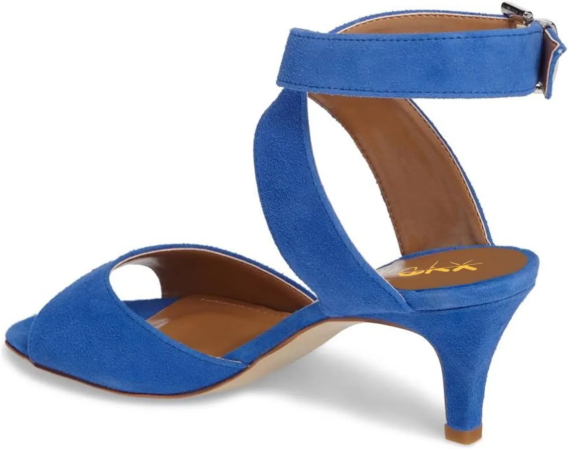 XYD Women Low Kitten Heel Slingback Sandals Open Toe Buckled Cross Ankle Strap Dress Shoes