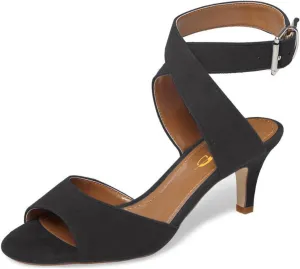 XYD Women Low Kitten Heel Slingback Sandals Open Toe Buckled Cross Ankle Strap Dress Shoes