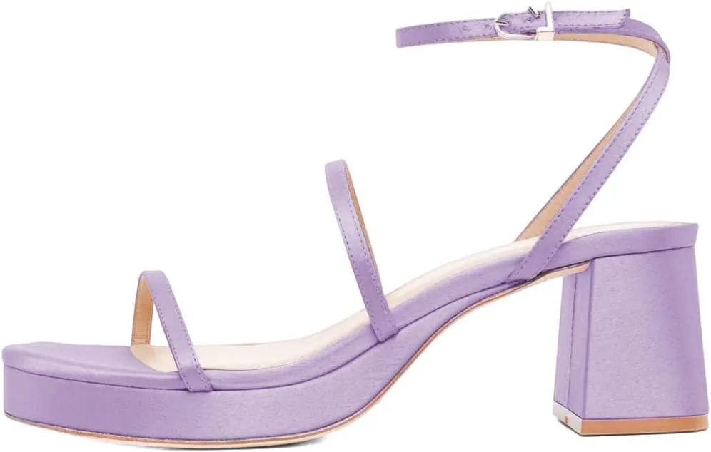 XYD Women Mid Chunky Block Heel Ankle Strap Sandals Platform Open Round Toe Buckled Summer Outdoor Party Dress Shoes