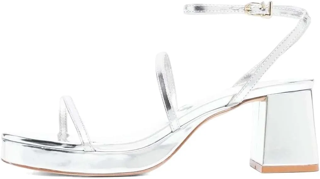 XYD Women Mid Chunky Block Heel Ankle Strap Sandals Platform Open Round Toe Buckled Summer Outdoor Party Dress Shoes