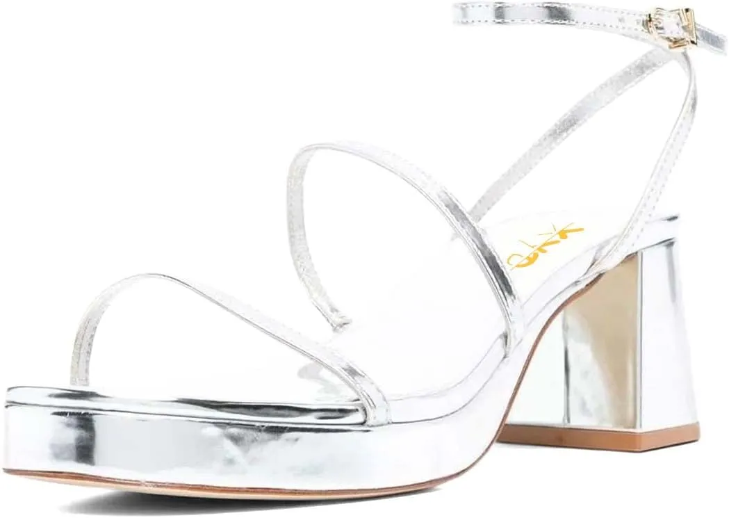 XYD Women Mid Chunky Block Heel Ankle Strap Sandals Platform Open Round Toe Buckled Summer Outdoor Party Dress Shoes