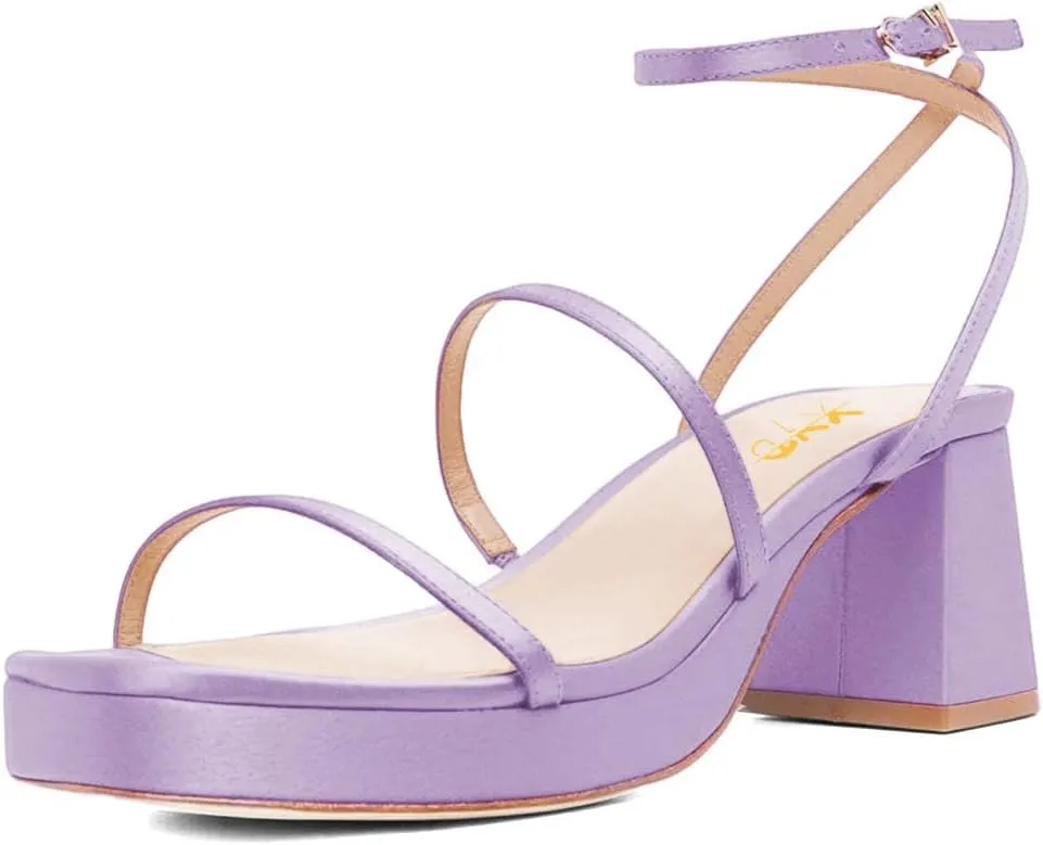 XYD Women Mid Chunky Block Heel Ankle Strap Sandals Platform Open Round Toe Buckled Summer Outdoor Party Dress Shoes