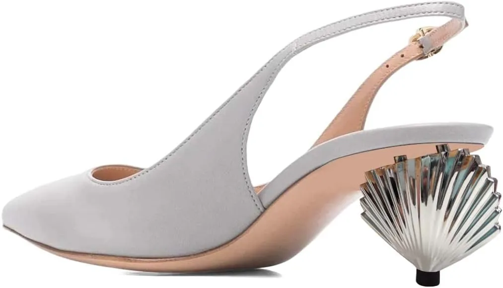 XYD Women Mid Scallop Shape Heel Slingback Buckled Closed Pointed Toe Pumps Pull On Party Event Club Dressy Shoes