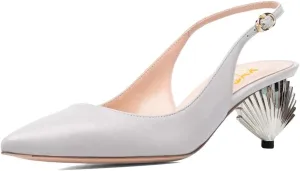 XYD Women Mid Scallop Shape Heel Slingback Buckled Closed Pointed Toe Pumps Pull On Party Event Club Dressy Shoes