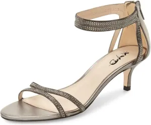 XYD Women Open Toe Low Heel Strappy Rhinestone Sandals Ankle Strap Wedding Dress Dance Pumps with Zip