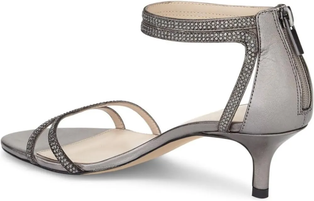 XYD Women Open Toe Low Heel Strappy Rhinestone Sandals Ankle Strap Wedding Dress Dance Pumps with Zip