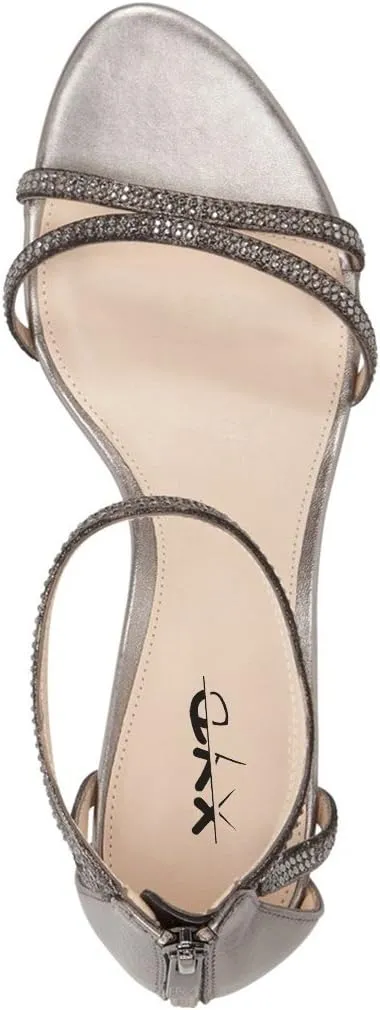 XYD Women Open Toe Low Heel Strappy Rhinestone Sandals Ankle Strap Wedding Dress Dance Pumps with Zip