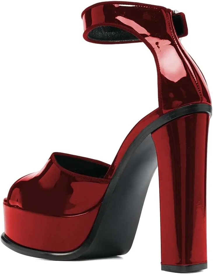 XYD Women Open Toe Platform Sandals High Chunky Block Heel Buckled Ankle Strap Pumps Sexy Nightclub Party Shoes
