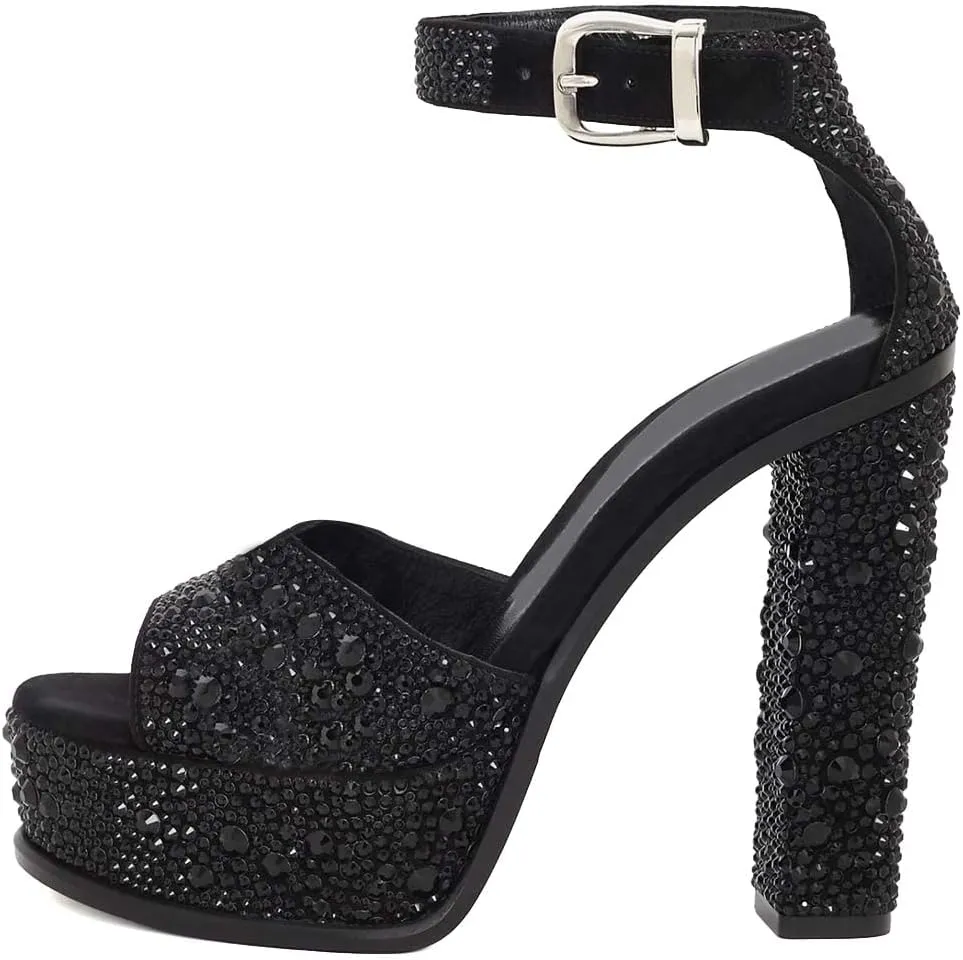 XYD Women Open Toe Platform Sandals High Chunky Block Heel Buckled Ankle Strap Pumps Sexy Nightclub Party Shoes