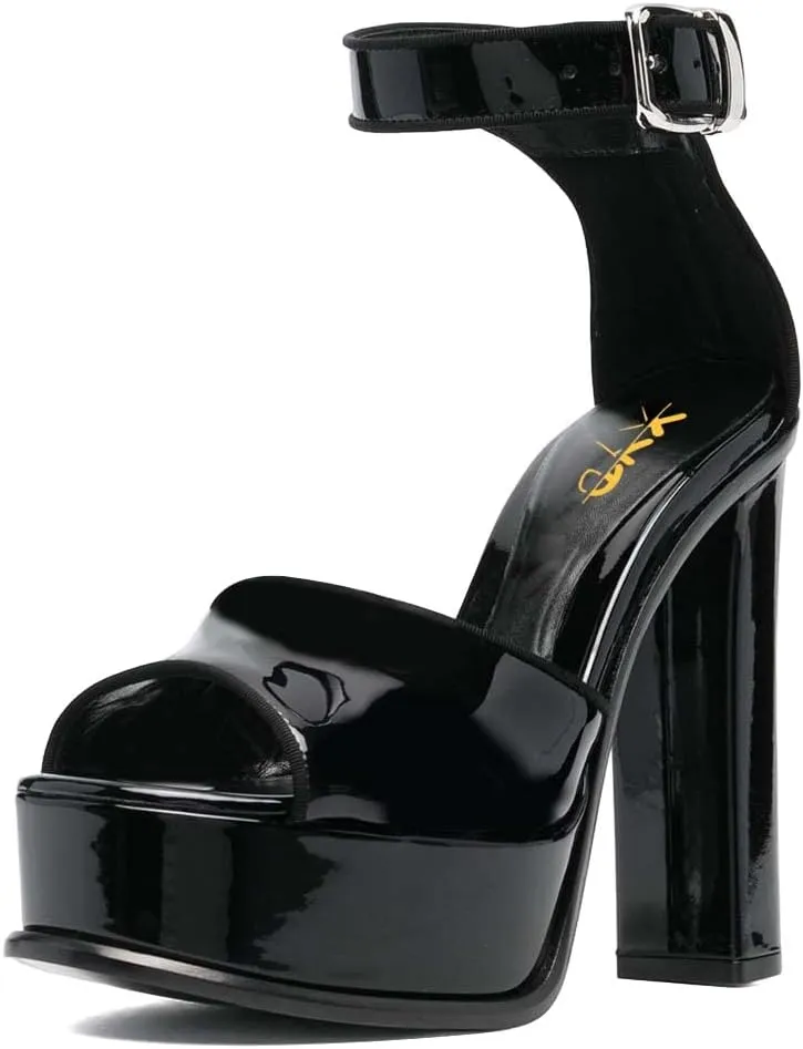 XYD Women Open Toe Platform Sandals High Chunky Block Heel Buckled Ankle Strap Pumps Sexy Nightclub Party Shoes