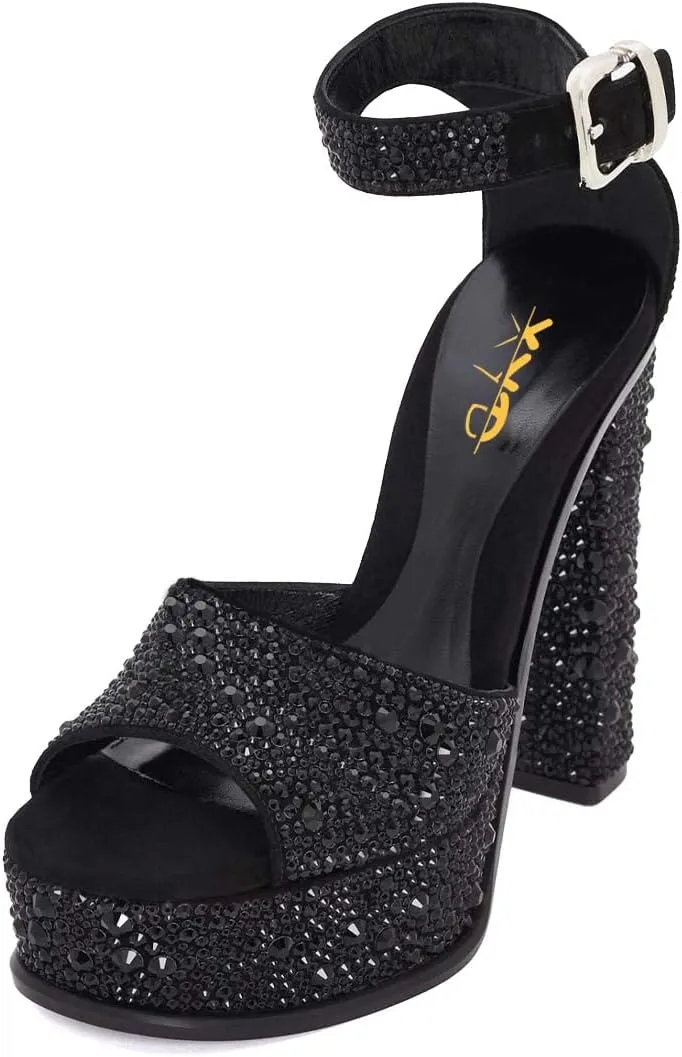 XYD Women Open Toe Platform Sandals High Chunky Block Heel Buckled Ankle Strap Pumps Sexy Nightclub Party Shoes