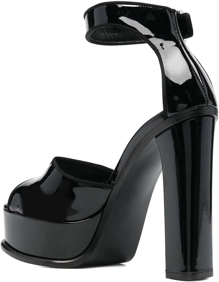 XYD Women Open Toe Platform Sandals High Chunky Block Heel Buckled Ankle Strap Pumps Sexy Nightclub Party Shoes