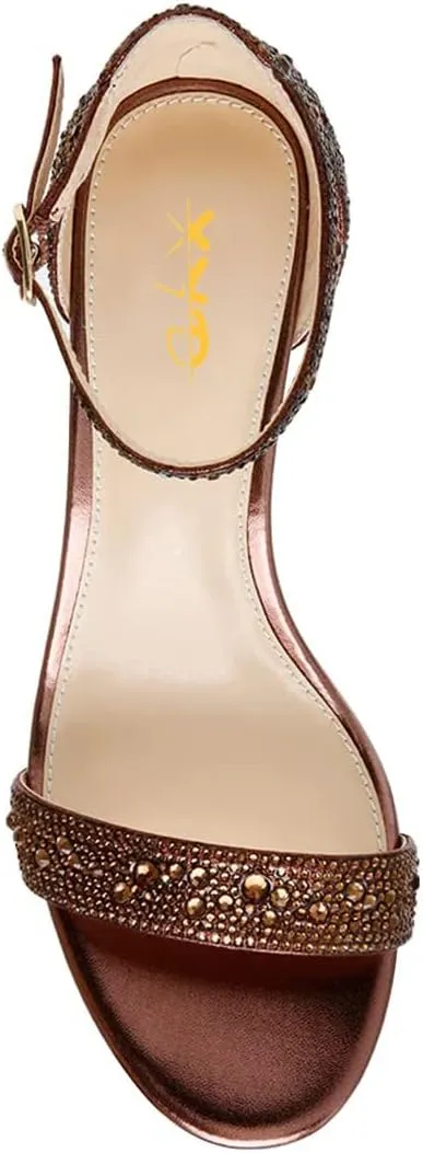 XYD Women Open Toe Rhinestone Low Heel Sandal Pumps Ankle Strap Buckled Bejeweled Crystal Bridal Shoes