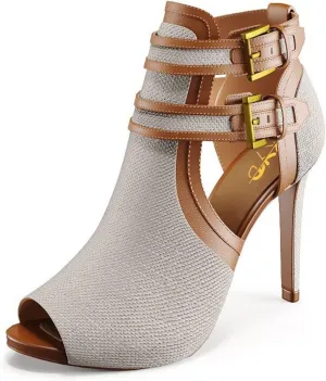 XYD Women Peep Toe Sandal Ankle Booties Dual Buckled Straps Stiletto Heels Stylish Cutout Event Party Pumps Shoes