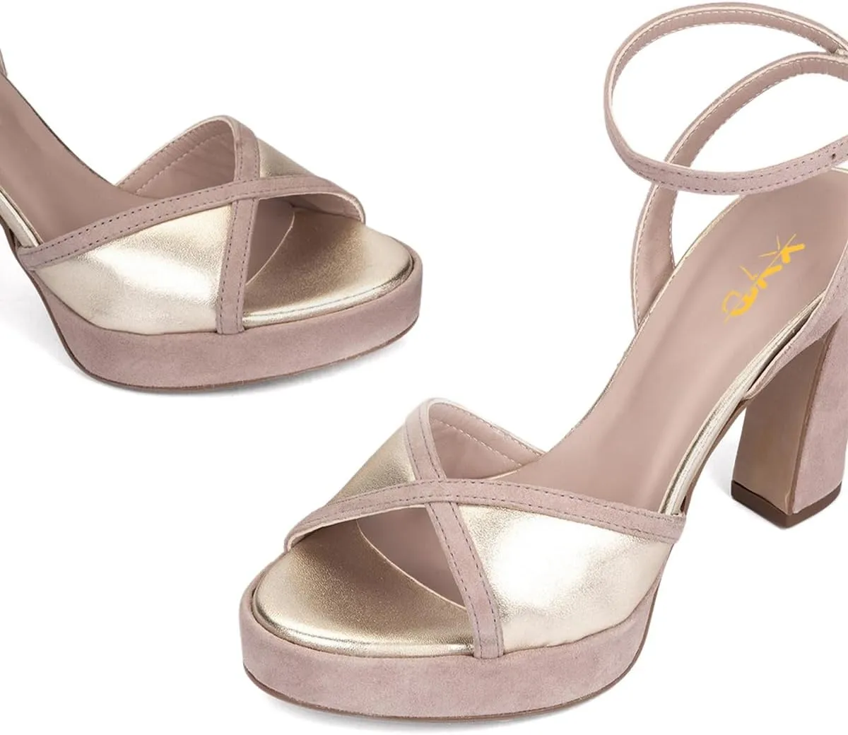 XYD Women Platform Open Toe High Heel Block Sandals Ankle Buckled Strap Two-toned Evening Party Pumps Shoes