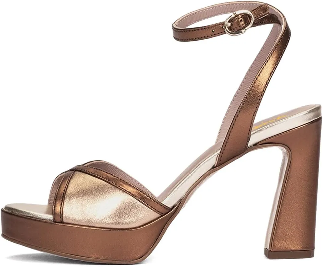 XYD Women Platform Open Toe High Heel Block Sandals Ankle Buckled Strap Two-toned Evening Party Pumps Shoes