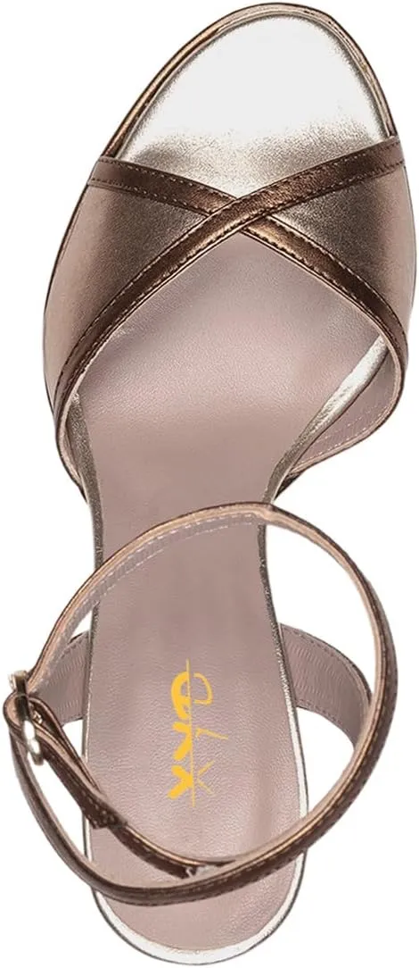 XYD Women Platform Open Toe High Heel Block Sandals Ankle Buckled Strap Two-toned Evening Party Pumps Shoes