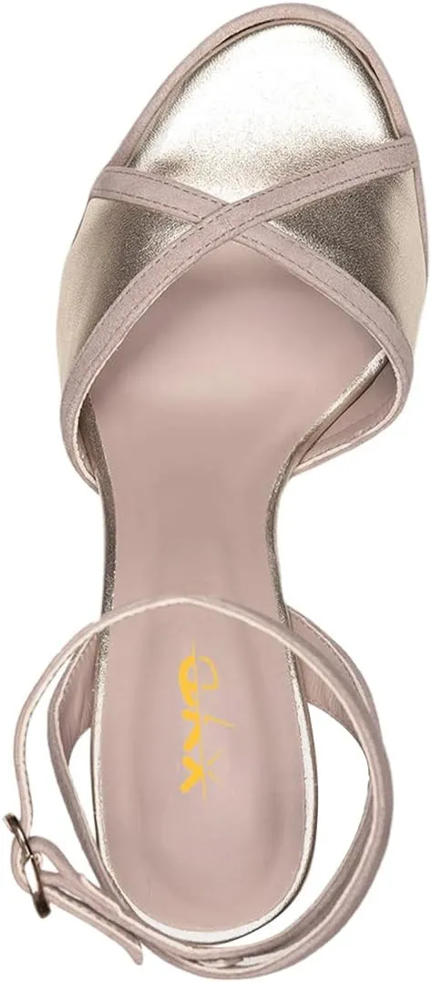 XYD Women Platform Open Toe High Heel Block Sandals Ankle Buckled Strap Two-toned Evening Party Pumps Shoes