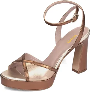 XYD Women Platform Open Toe High Heel Block Sandals Ankle Buckled Strap Two-toned Evening Party Pumps Shoes