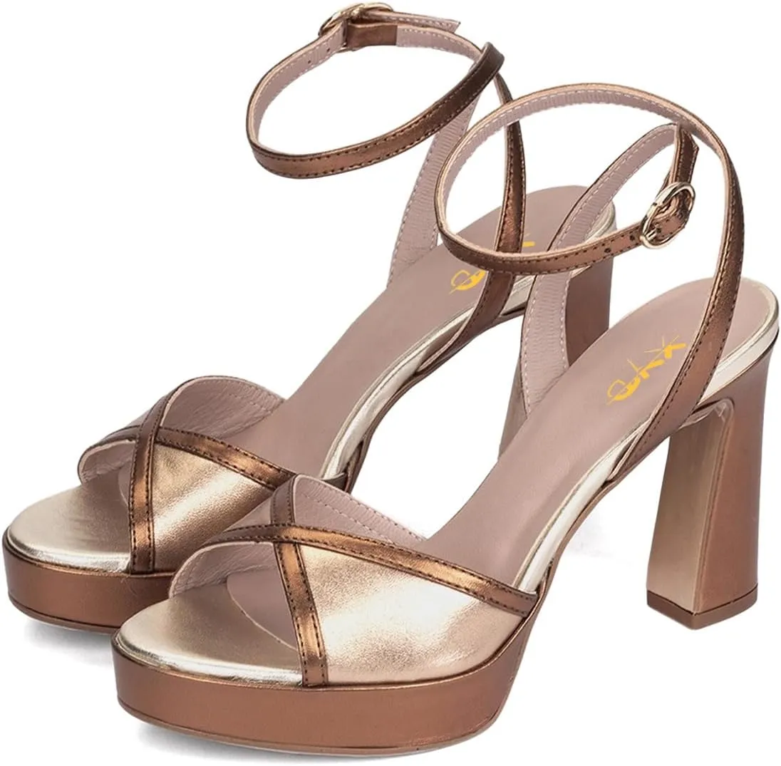 XYD Women Platform Open Toe High Heel Block Sandals Ankle Buckled Strap Two-toned Evening Party Pumps Shoes